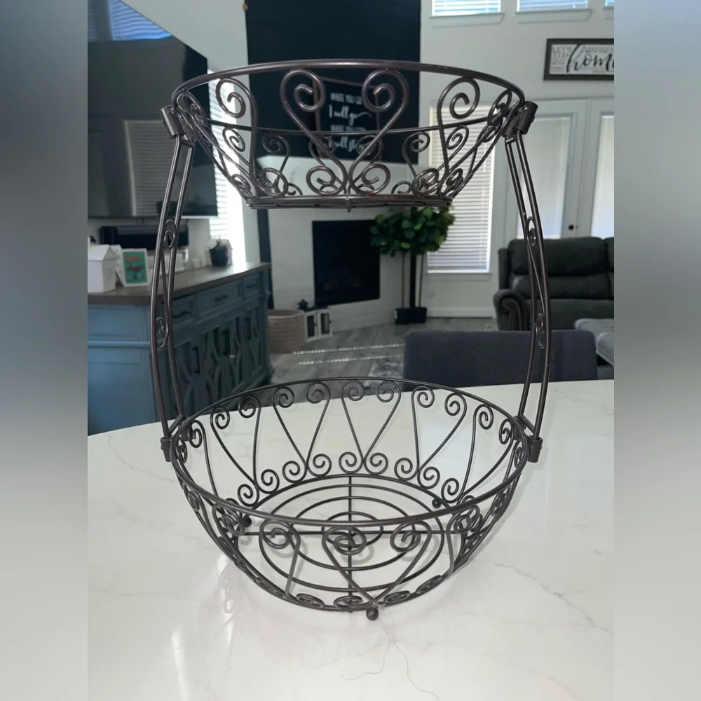 Simple Houseware Bronze 2-Tier Countertop‎ Fruit Basket Bowl Storage